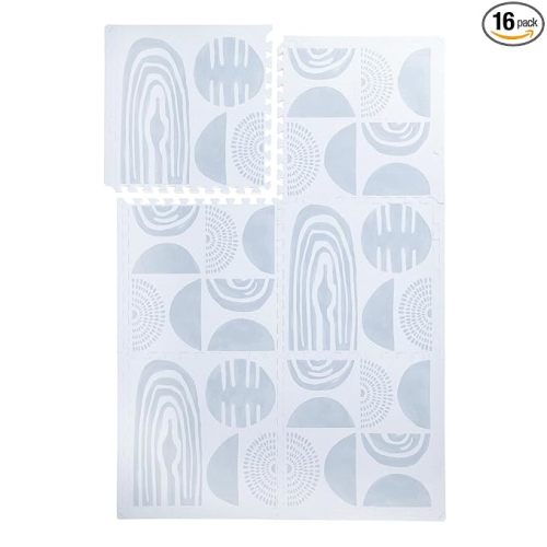 PopsyKosy Premium Baby Floor Play Mat - Extra Thick & Cushioned 1 inch Playroom Foam Mat, Non-Toxic Odorless - 6 Tiles - Spacious 6x4 ft. - Stylish & Large, Waterproof for Kids & Toddlers - Foggy Gray