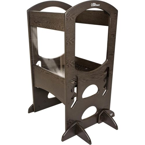 Little Partners Chef Series Learning Tower Toddler Tower Kitchen Stool, Adjustable Height Standing Helper Platform for Kids, Child Wooden Frame Counter Step-Up (Grey)