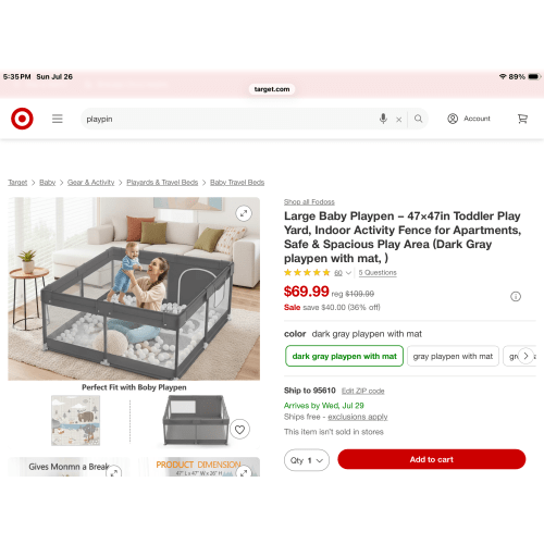 Large Baby Playpen – 47×47in Toddler Play Yard