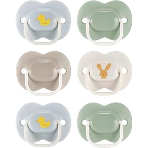 Tommee Tippee Anytime Matte Pacifiers, 6-18 Months, Symmetrical Baglet, BPA-Free Binkies, Blue, Green, and Brown, Pack of 6