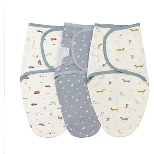insular Baby Swaddle Sacks, Swaddle Blanket for Newborn and Infant, Adjustable Velcro Set for Boy and Girl, Soft Cotton Baby Sleep Sack 3 Pack (Car&Dachshund, Medium(3-6M))