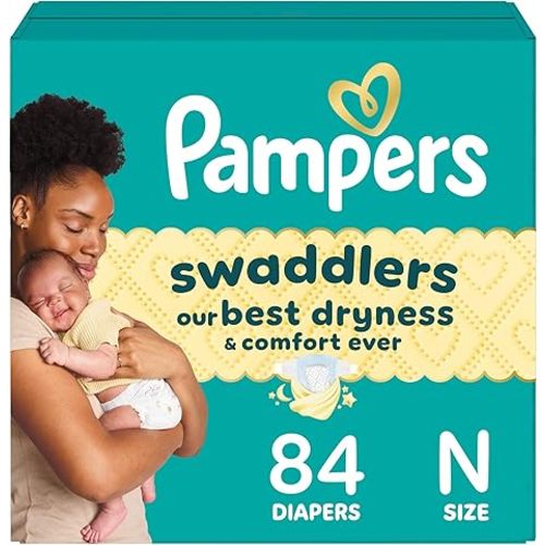 Pampers Baby Diapers - Swaddlers - Size 0, 84 Count, Ultra Absorbent Disposable Newborn Diaper