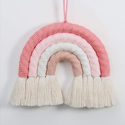 EBINGMIMA Rainbow Wall Hanging, Boho Macrame Wall Decor, Baby Nursery Wall Art (Pink, 7x7x0.78in)