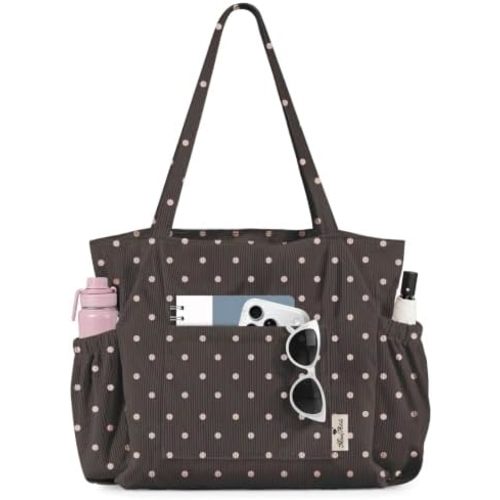 Miss Adola Cute Corduroy Tote Bag for Women Multi-Pocket with Zipper
