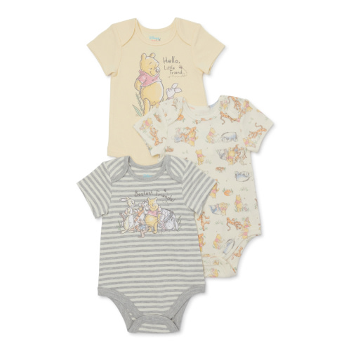 Disney Baby Wishes + Dreams Winnie the Pooh Infant Baby Short Sleeve Bodysuits, 3-Pack, Sizes Newborn-12 Months
