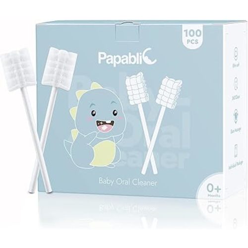 Papablic Baby Tongue Cleaner, Soft Baby Gum Mouth Oral Disposable Cleaner with Paper Handle for Infants Ages 0-2 Years, 100 Pack