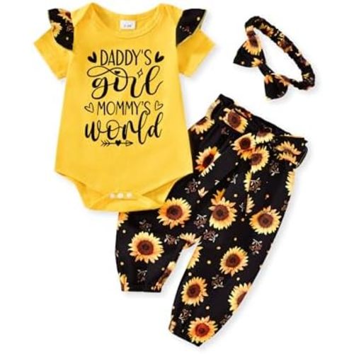 AMAWMW Baby Girl Clothes Set Daddys Little Girl Ruffle Romper Top Camouflage Pants Newborn Infant Baby Girl Outfit