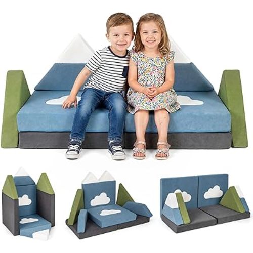 Costzon Modular Kids Play Couch, Snow Mountain Theme Toddler Foam Building Fort for Inspiring Creativity, Convertible Foam and Floor Cushion for Boys Girls for Playroom, Bedroom Gifts (Snow Mountain)