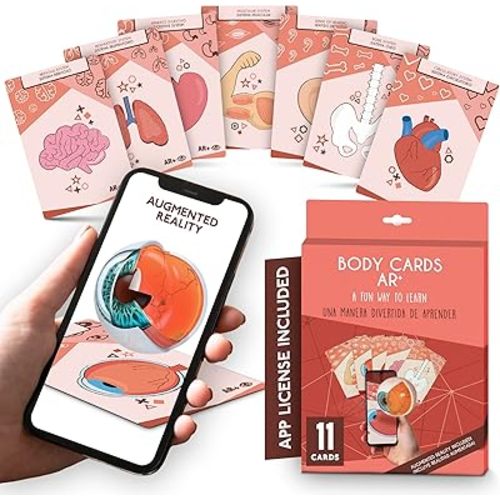 Anatomy Flash Cards, Anatomy and Physiology Flashcards for Kids, Augmented Reality, App Included, English and Spanish, A&P, Body Parts, Body Systems, Learning Tool, Study Tool, Learning Toy