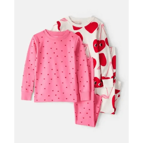 Carter’s - Baby Girl Cherry & Heart 100% Cotton Snug Fit 4-Piece Pajama Set