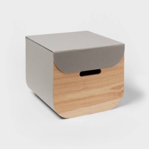 Medium Natural Wood Kids' Storage with Lid Gray - Pillowfort™