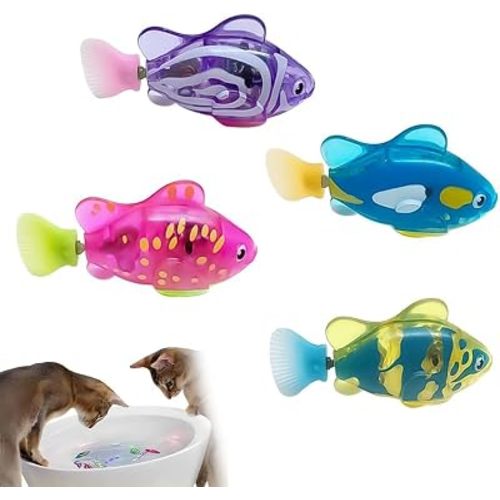 Jayol Electronic Engaging Pet Toy Fish, Waterproof LED Light Electronic Fish, Speeding up and Slowing Down Sway in Water, Twist Tail in a Lifelike Manner (4 PCS)