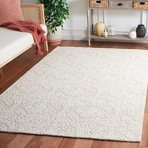 SAFAVIEH Blossom Collection Area Rug - 6' x 9', Beige & Ivory, Handmade Wool, Ideal for High Traffic Areas in Living Room, Bedroom (BLM112B)