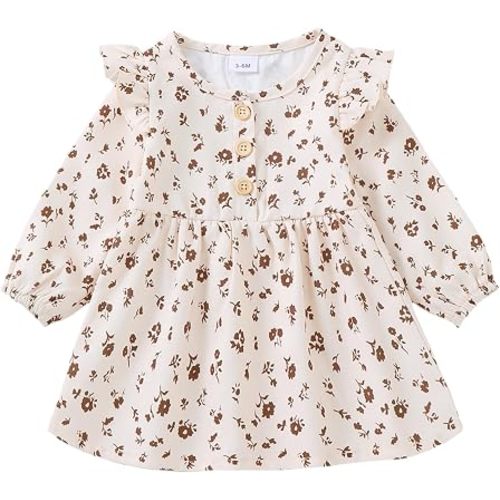 Mioglrie Toddler Baby Girl Dresses Fall Winter Flower & Plaid Dress 3-24M