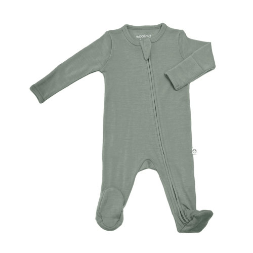Footie Pajamas, Merino Wool, Sage