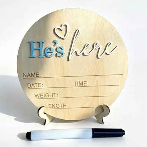 Baby Announcement Sign 5.9 Inch He's here newboBaby Sign Boy or Girl Sign