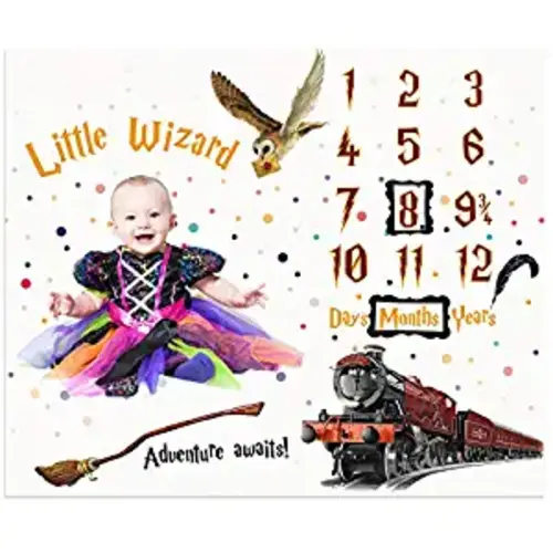 Baby Milestone Blanket for Newborn Memory Photo Taken | Little Wizard Baby Shower Gifts - White - 1 Meter