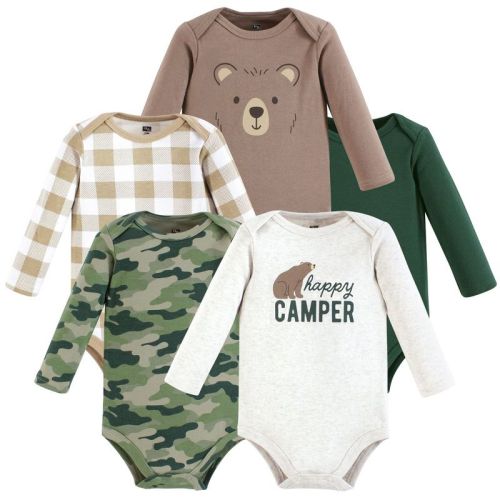 Hudson Baby Infant Boys Cotton Long-Sleeve Bodysuits 5-Pack, Happy Camper Camo, 0-3 Months