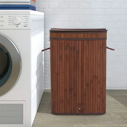 Sophia & William Laundry Hamper with Lid, 72L Bamboo Laundry Basket with Removable Liner, Collapsible Storage Dirty Clothes Basket with Handles for Laundry Bedroom, Dark Brown