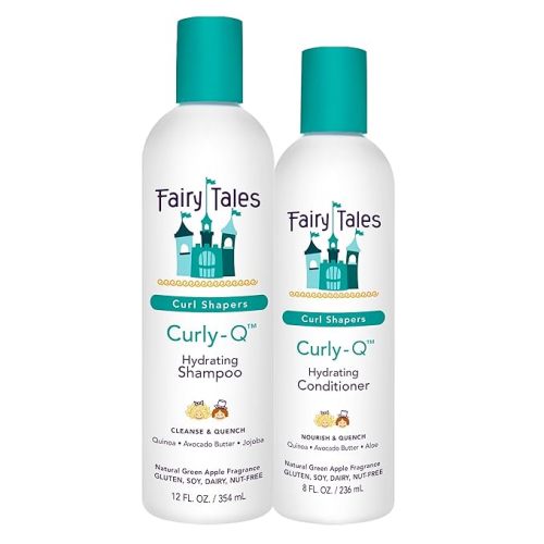 Fairy Tales Curly Q Hydrating Kids Shampoo 12oz and Conditioner 8oz - Paraben, Sulfate, Gluten, and Nut Free - For All Curl Types Including Multi Cultural Hair (2 Pack)