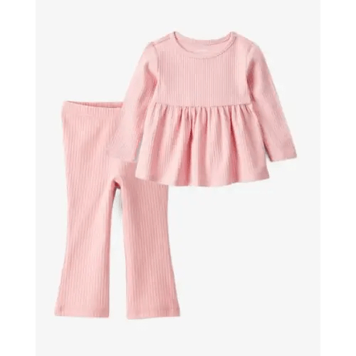 Baby Girl 2-Piece Long-Sleeve Peplum Top & Cotton Flared Leggings Set - Pink | Carter's