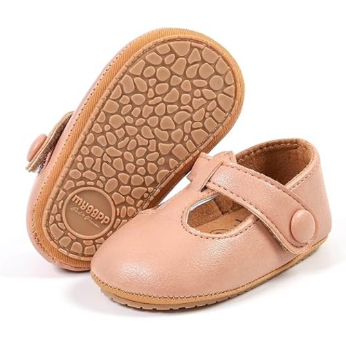 WILLFUN Baby Girls Mary Jane Flats with Bowknot Princess Party Dress Crib Shoes Non-Slip Soft Rubber Sole for Toddler First Walkers