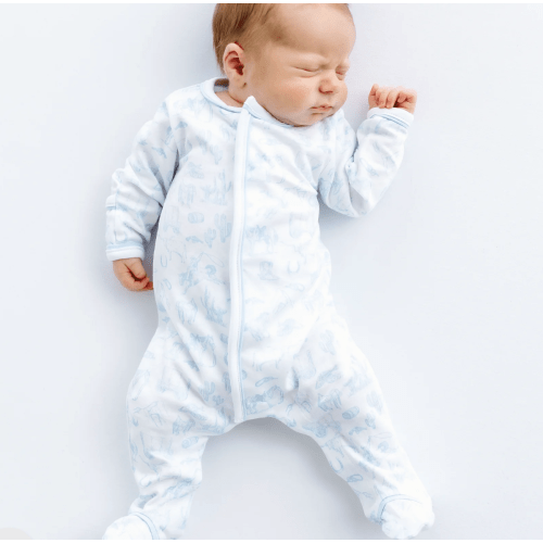 Wild West Toile Footie - Light Blue – Magnolia Baby