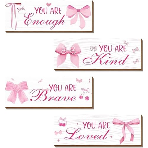 4 Pcs Pink Wall Decor, Positive Affirmations Wall Art Decor, Inspirational Wall Bathroom Decor, Pink Room Decor for Teen Girls