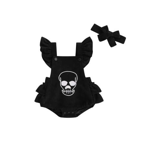 Halloween Newborn Baby Girls Outfits Pumpkin Face Overalls Romper Sleeveless Corduroy Jumpsuit + Headband Fall Clothes
