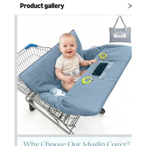 Muslin Shopping Cart Cover for Baby Soft & Breathable High Chair Covers for Restaurant Seat Grocery Cart Cover with Storage Pocket Machine Washable for Infant Toddler Boy Girl, Sage Green
