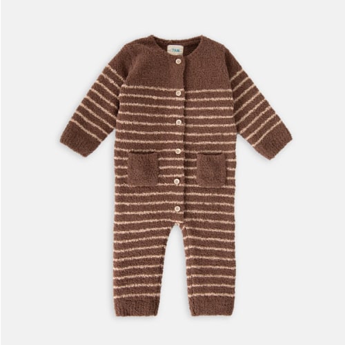 Long Sleeve Striped Jumpsuit - Fuzzy