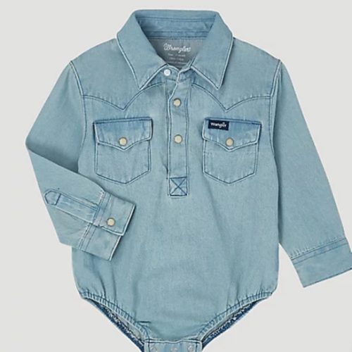 Baby Boy Long Sleeve Denim Bodysuit with Western Snap Placket | COLLECTIONS | Wrangler®