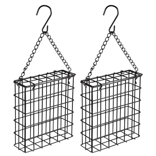 2Pcs Outdoor Suet Cage Bird Feeder, Wild Bird Feeder, Single Suet Cake Capacity, Fruit and Suet Feeder Style for Outside Hanging(Black)