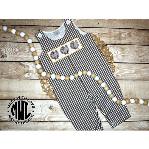 Boys Turkey Gingham Jon Jon: Fall Faux Smock Outfit