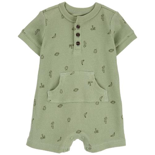Baby Waffle Knit Jungle Print Romper - 3M - Style,Green