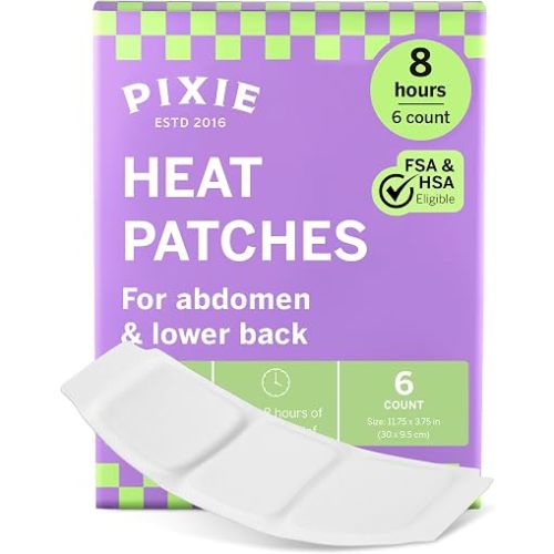 Pixie Heating Pad – Large Air-Activated Disposable Warmth Pads for Lower Abdomen & Back – Up to 8 Hours of Continuous Heat – Drug-Free, Portable & Discreet – 6 Count