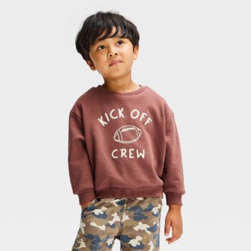Toddler Boys' Juniper Shore Pullover Fleece Kickoff Crewneck Sweatshirt - Brown 18M