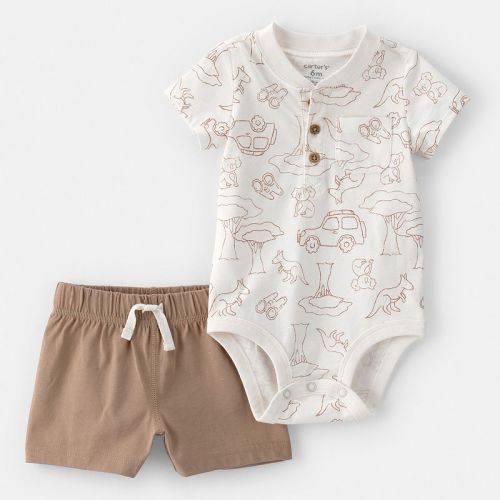 [ 18 Months] Baby Boy Carter's 2-Piece Safari Short Sleeve Bodysuit & Shorts Set