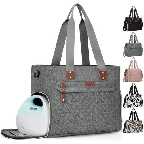 Diaper Bag Tote for Working Mom, Large Travel Diaper Tote for Mom and Dad with 14 Inch Laptop Sleeve, Mommy Maternity Travel Baby Bag for Boys and Girls, Grey