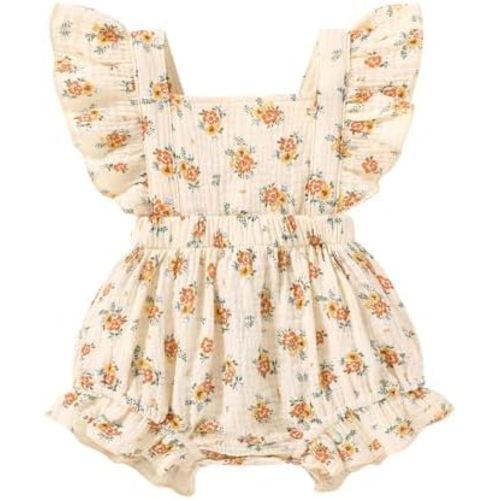 YOUNGER TREE Toddler Baby Girl Ruffled Sleeveless Romper Casual Summer Jumpsuit Cotton Linen Clothes