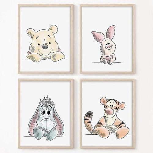 Winnie the Pooh Set of 4 Wall Art Prints, Kids Room Decor, Nursery, Baby Shower Gifts, Pooh Bear, Piglet, Tiger, Eeyore (A4-21.0 x 29.7cm): Framed Pictures: Amazon.com.au