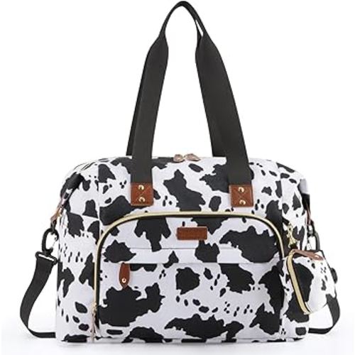 Tuwubi Diaper Bag Tote,Baby Diaper Bag with Pacifier Case Large Travel Diaper Tote Caddy for Mom and Dad Multifunction Large Baby Bag - M-Cow Print
