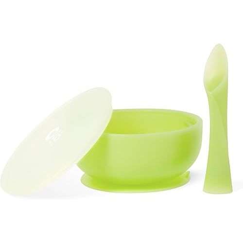 Olababy Baby Led Weaning Advanced Feeding Set – Silicone Training Spoon & Suction Bowl with Lid, BPA Free Self-Feeding Set for Babies 6+ Months (2 Piece)