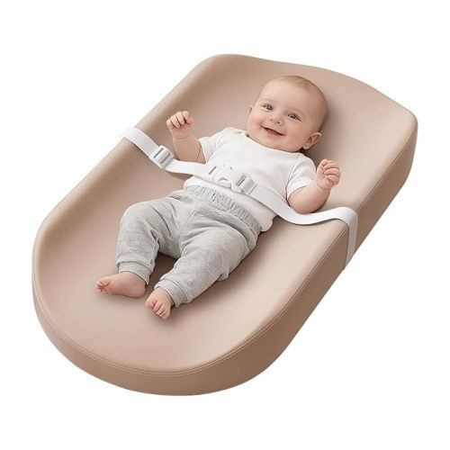 YACODAVO Baby Changing Pad with Vegan Leather Cover, Waterproof & Wipeable Changing Pad for Toddler, Flat Foam Travel Diaper Changing Pad for Dresser and Table, Brown