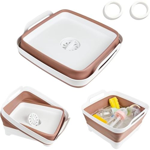 2.4Gal Collapsible Dish Basin with Drain Plug, Baby Bottle Wash Basin