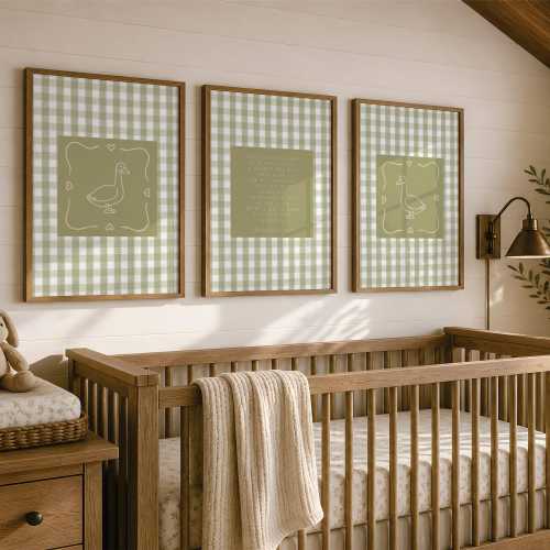 Zephaniah 3:17 Gingham Cottage Core Children's Room Nursery Print Set of 3 Bible Verse Wall Print Farm Animal Decor Nursery Christian Art