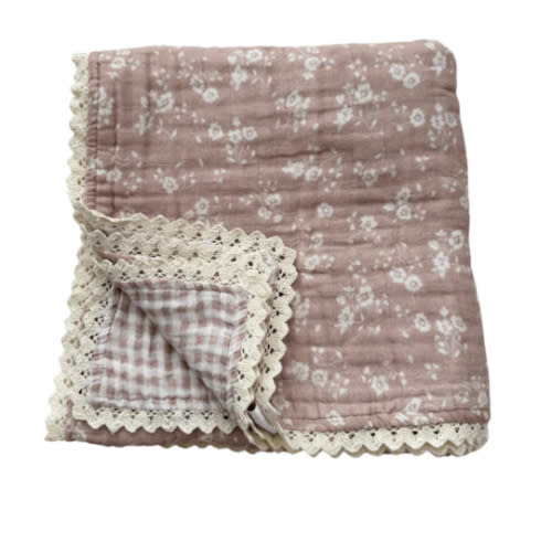 Organic Muslin 6-Layer Blanket - Sweet Pea Lace - Harp Angel Boutique