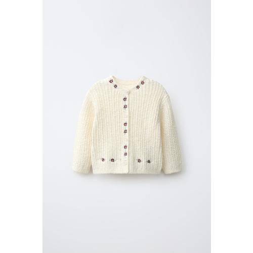 EMBROIDERED FLORAL CARDIGAN - Ecru | ZARA United States