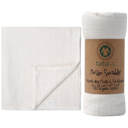 TATA AMG® 100% Organic Muslin Cotton Baby Swaddle Blanket – Soft & Breathable Receiving Blanket for Newborns, Girls & Boys – Large 47x47 | Multipurpose Baby Essentials | Pre-Washed & Gentle on Skin