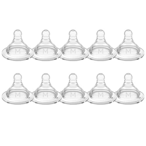 TOVVILD Silicone Replacement Nipple, Medium Flow Nipples for Wide Neck Bottles, 3+ Months, 10 Count